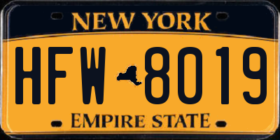 NY license plate HFW8019