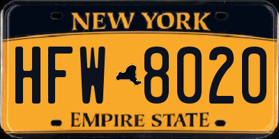 NY license plate HFW8020