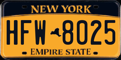 NY license plate HFW8025