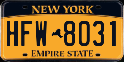 NY license plate HFW8031