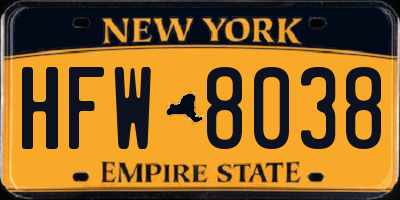 NY license plate HFW8038