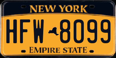 NY license plate HFW8099