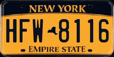 NY license plate HFW8116