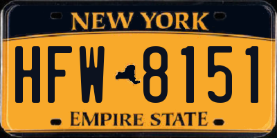 NY license plate HFW8151
