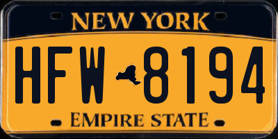 NY license plate HFW8194