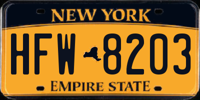 NY license plate HFW8203