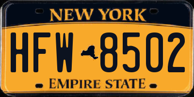 NY license plate HFW8502