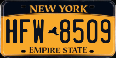 NY license plate HFW8509