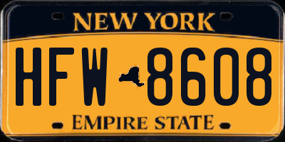 NY license plate HFW8608