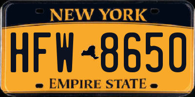 NY license plate HFW8650