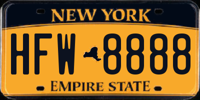NY license plate HFW8888