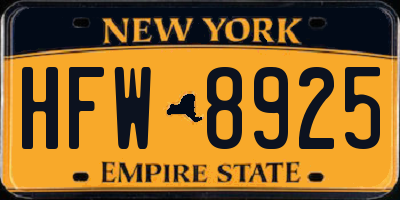 NY license plate HFW8925