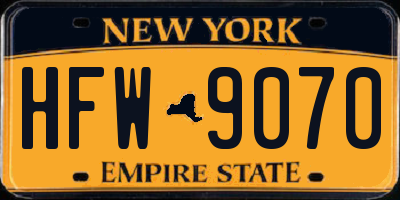 NY license plate HFW9070