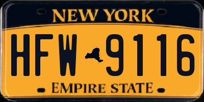 NY license plate HFW9116