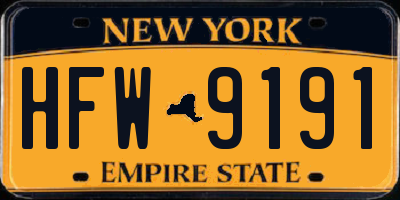 NY license plate HFW9191
