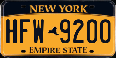 NY license plate HFW9200