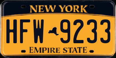 NY license plate HFW9233