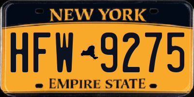 NY license plate HFW9275