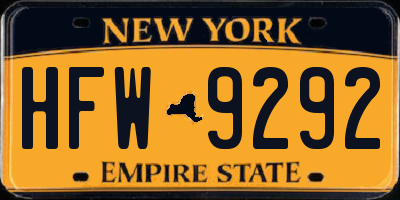 NY license plate HFW9292