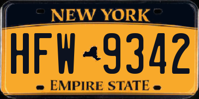 NY license plate HFW9342
