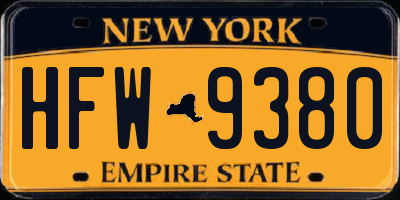 NY license plate HFW9380