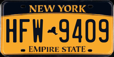 NY license plate HFW9409