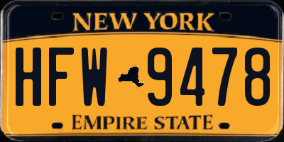 NY license plate HFW9478