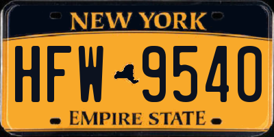 NY license plate HFW9540