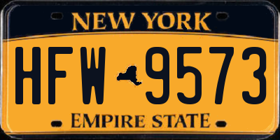 NY license plate HFW9573