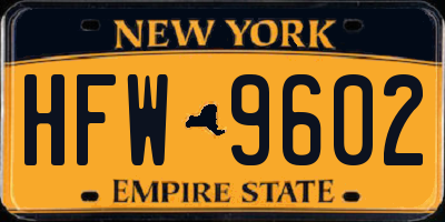 NY license plate HFW9602