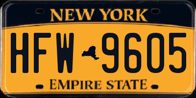 NY license plate HFW9605