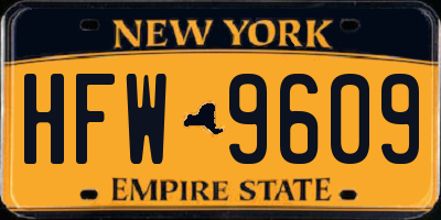 NY license plate HFW9609