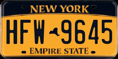 NY license plate HFW9645