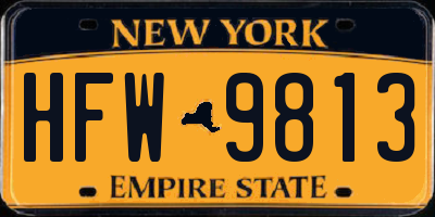 NY license plate HFW9813