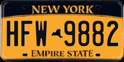 NY license plate HFW9882