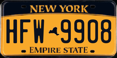 NY license plate HFW9908