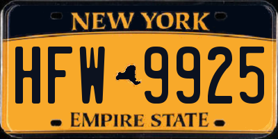 NY license plate HFW9925