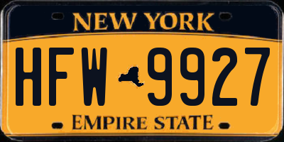 NY license plate HFW9927