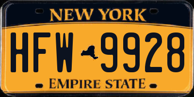 NY license plate HFW9928