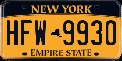 NY license plate HFW9930