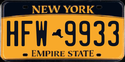 NY license plate HFW9933
