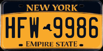 NY license plate HFW9986