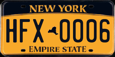 NY license plate HFX0006