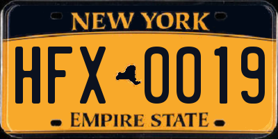 NY license plate HFX0019