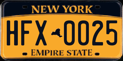 NY license plate HFX0025