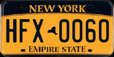 NY license plate HFX0060