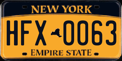 NY license plate HFX0063