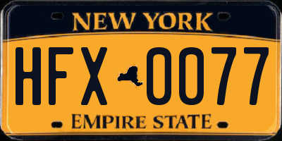 NY license plate HFX0077