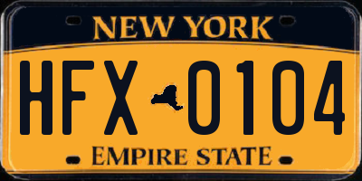 NY license plate HFX0104