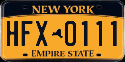 NY license plate HFX0111